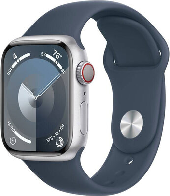 Apple Watch Series 9, GPS + Cellular, 41mm Puzdro zo strieborného hliníka, športový remienok S/M