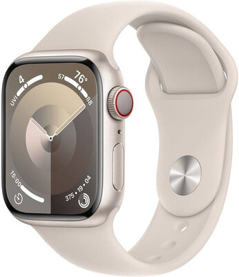 Apple Watch Series 9, GPS + Cellular, 45mm Puzdro z hviezdne bieleho hliníka, športový remienok S/M