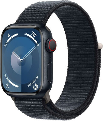 Apple Watch Series 9 GPS + Cellular 41mm temne atramentové hliníkové púzdro s temne atramentovým prevliekacím športovým remienkom