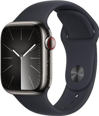 Apple Watch Series 9 GPS + Cellular 45mm grafitové puzdro z nehrdzavejúcej ocele s tmavým atramentovým športovým remienkom - S/M