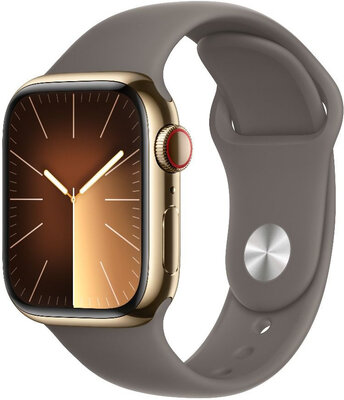 Apple Watch Series 9 GPS + Cellular 45mm zlaté puzdro z nerezovej ocele s ílovo šedým športovým remienkom - M/L
