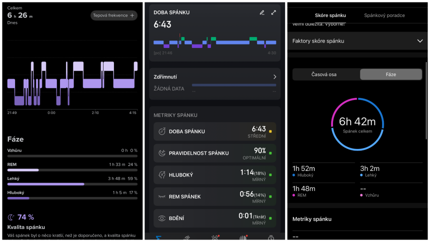 vľavo (Suunto Race 3S), uprostred (Amazfit Helio Ring), vpravo (Garmin CIRQA)