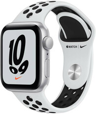 Apple Watch Nike SE GPS, 44mm, puzdro zo strieborného hliníka s platinovým / čiernym športovým remienkom