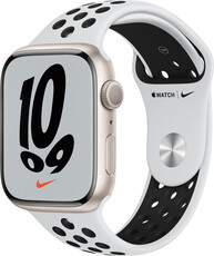 Apple Watch Nike Series 7 GPS, 45mm, puzdro z hviezdne bieleho hliníka s platinovým športovým remienkom Nike