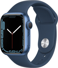Apple Watch Series 7 GPS, 41mm, puzdro z modrého hliníka s hlbokomorským modrým športovým remienkom