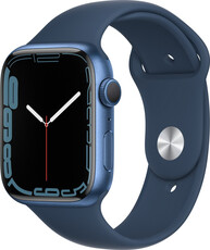 Apple Watch Series 7 GPS, 45mm, puzdro z modrého hliníka s hlbokomorským modrým športovým remienkom
