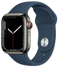 Apple Watch Series 7 GPS + Cellular, 41mm puzdro z grafitovo šedej ocele s hlbokomorsky modrým športovým remienkom