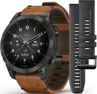 Garmin Epix 2 Sapphire, Titan Black / Brown Leather Band (+ náhradné silikónový remienok)