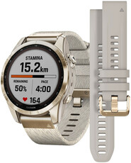 Garmin Fenix 7S PRO Sapphire Solar Cream Gold Titanium / Cream Nylon Band (+ náhradné silikónový remienok)