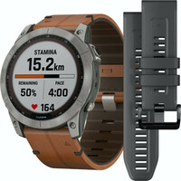 Garmin Fenix 7X Sapphire Solar Titanium / Brown Leather Band (+ náhradné silikónový remienok)