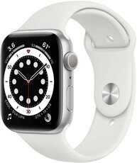 Apple Watch Series 6 GPS, 44mm, puzdro zo strieborného hliníka s bielym športovým remienkom (II. Akosť)