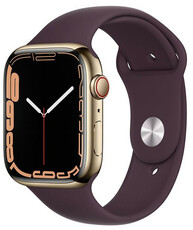 Apple Watch Series 7 GPS + Cellular, 45mm, puzdro zo zlatej ocele s temne čerešňovým športovým remienkom (II. Akosť)