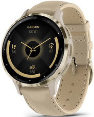 Garmin Venu 3S Cream Gold / French Gray Case, Sand Leather Band  (+ silikonový remienok)