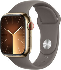 Apple Watch Series 9 GPS + Cellular 41mm zlaté puzdro z nehrdzavejúcej ocele s hliníkovo šedým športovým remienkom - S/M