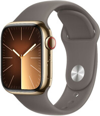 Apple Watch Series 9 GPS + Cellular 45mm zlaté puzdro z nerezovej ocele s ílovo šedým športovým remienkom - S/M