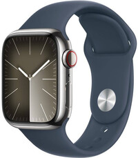 Apple Watch Series 9 GPS + Cellular 41 mm strieborné puzdro z nehrdzavejúcej ocele a športový remienok Storm Blue