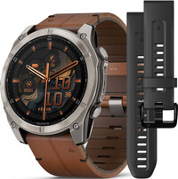 (SK) Garmin Fenix 8 AMOLED 51mm, Exclusive Titanium Graphite Brown Leather Band (Premium) (+ náhradný remienok)