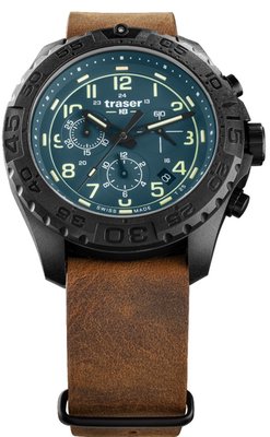 Traser P96 Outdoor Pioneer Evolution Chrono Petrol na koženém NATO řemeni