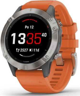 Garmin Fenix 6 Sapphire, Titanium/Orange Band (MAP/Music)