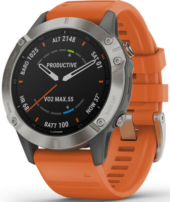 Garmin Fenix 6 PRO Sapphire, Titanium/Orange Band (MAP/Music)