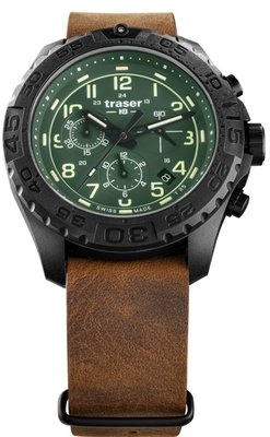 Traser P96 Outdoor Pioneer Evolution Chrono Green na koženém NATO řemeni