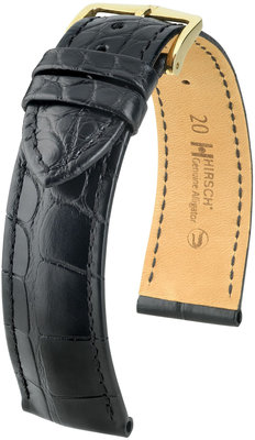 Čierny kožený remienok Hirsch Genuine Alligator L 10220759-1 (Aligátorí koža)