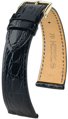 Čierny kožený remienok Hirsch Genuine Croco L 18920850-1 (Krokodílí koža)