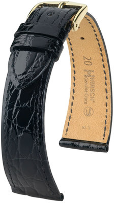 Kožený remienok Hirsch Genuine Croco M 18800850OE-1, čierny, krokodíla koža, open end (pre pevné stěžejky), dĺžka M, Quick Release