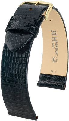 Čierny kožený remienok Hirsch XL Lizard-1 01766250 (Jašteričie koža)