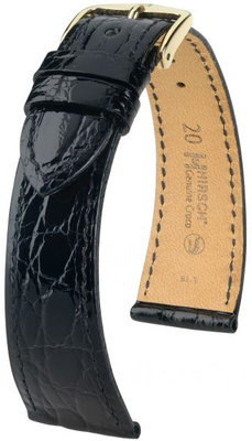 Čierny kožený remienok Hirsch Genuine Croco M 01808150-1 (Krokodílí koža)