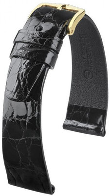 Čierny kožený remienok Hirsch Prestige M 02208150-1 (Krokodílí koža)
