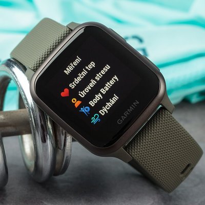 Garmin Venu Sq Music, Slate / Green Band