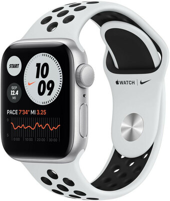 Apple Watch Nike SE GPS, 40mm, puzdro zo strieborného hliníka s platinovým/čiernym športovým remienkom Nike