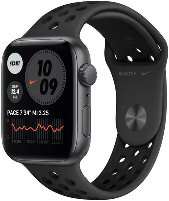 Apple Watch Nike SE GPS, 44mm, puzdro z vesmírno šedého hliníka s antracitovým/čiernym športovým remienkom Nike