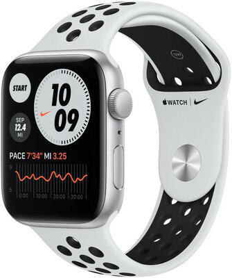 Apple Watch Nike SE GPS, 44mm Silver Aluminium Case / Pure Platinum/Black Nike Sport Band-Regular