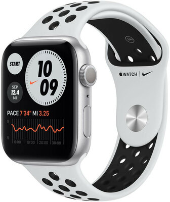 Apple Watch Nike Series 6 GPS, 44mm, puzdro zo strieborného hliníka s platinovým/čiernym športovým remienkom Nike