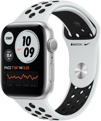 Apple Watch Nike Series 6 GPS, 44mm Silver Aluminium Case / Pure Platinum/Black Nike Sport Band - Regular