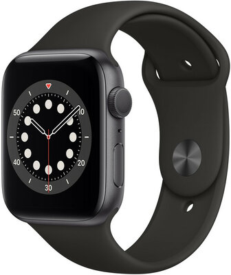 Apple Watch Series 6 GPS, 44mm, puzdro z vesmírno šedého hliníka s čiernym športovým remienkom