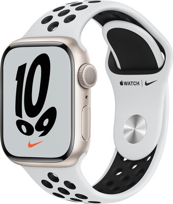 Apple Watch Nike Series 7 GPS, 41mm, puzdro z hviezdne bieleho hliníka s platinovým športovým remienkom Nike