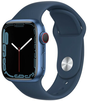 Apple Watch Series 7 GPS + Cellular, 41mm puzdro z modrého hliníka s hlbokomorsky modrým športovým remienkom