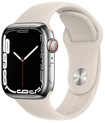 Apple Watch Series 7 GPS + Cellular, 41mm puzdro zo striebornej ocele s hviezdne bielym športovým remienkom