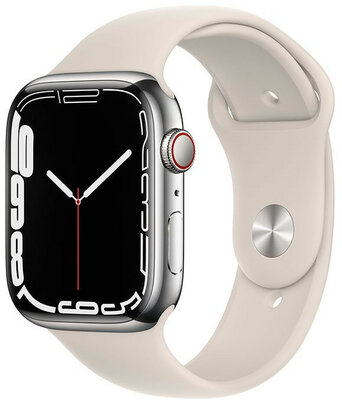 Apple Watch Series 7 GPS + Cellular, 45mm puzdro zo striebornej ocele s hviezdne bielym športovým remienkom