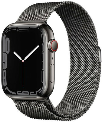 Apple Watch Series 7 GPS + Cellular, 45mm puzdro z grafitovo šedej ocele s grafitovým milánskym ťahom