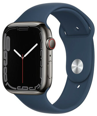 Apple Watch Series 7 GPS + Cellular, 45mm puzdro z grafitovo šedej ocele s hlbokomorsky modrým športovým remienkom