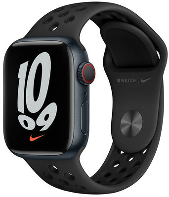 Apple Watch Nike Series 7 GPS + Cellular, 41mm puzdro z temne atramentového hliníka s čiernym športovým remienkom Nike