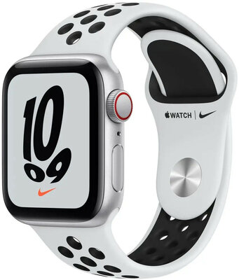 Apple Watch Nike SE GPS + Cellular, 40mm puzdro zo strieborného hliníka s platinovým/čiernym športovým remienkom Nike