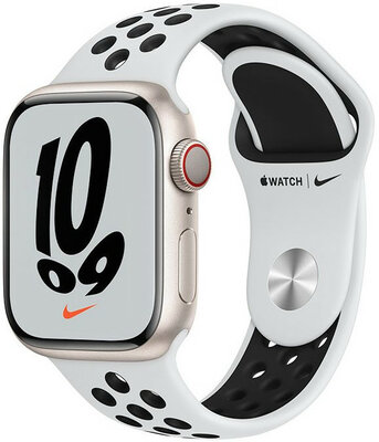 Apple Watch Nike Series 7 GPS + Cellular, 41mm puzdro z hviezdne bieleho hliníka s platinovým športovým remienkom Nike