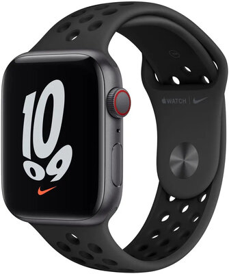 Apple Watch Nike SE GPS + Cellular, 44mm puzdro z vesmírne šedého hliníka s antracitovo/čiernym športovým remienkom Nike
