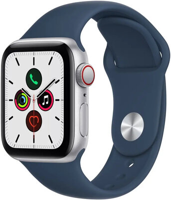 Apple Watch SE GPS + Cellular, 40mm puzdro zo strieborného hliníka s hlbokomorsky modrým športovým remienkom