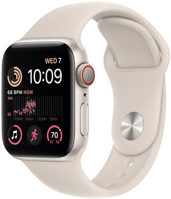Apple Watch SE (2022) GPS + Cellular, 40mm Puzdro z hviezdne bieleho hliníka, biely športový remienok
